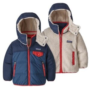 Patagonia Dark Navy Blue Jacket with Red Trim Sherpa Reversible Size 4T Boys